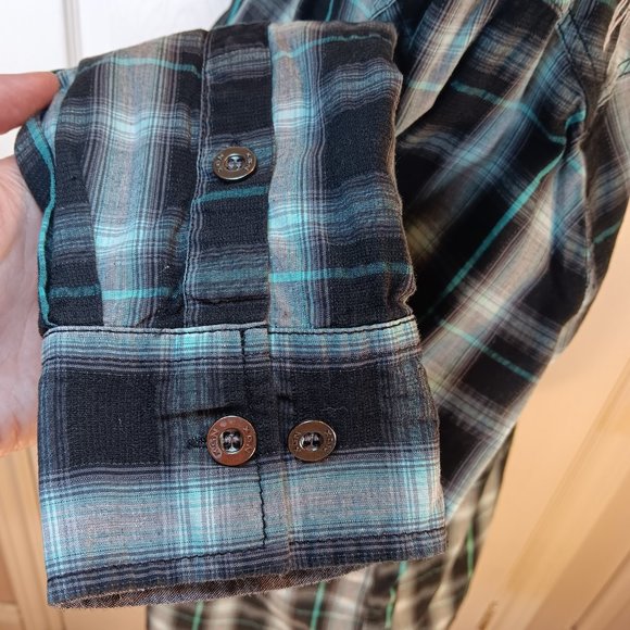 Oxygen NWOT Men's Turquoise Black Button Down Long Sleeve Graphic Shirt Size L - Picture 7 of 16